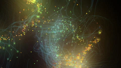Abstract Dynamic Network Visualization with Colorful Particle Strings Stock Footage 301543639