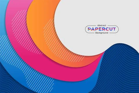 Abstract Dynamic Overlapped Paper cut Style Colorful Background with Wavy Lin Stock Illustration