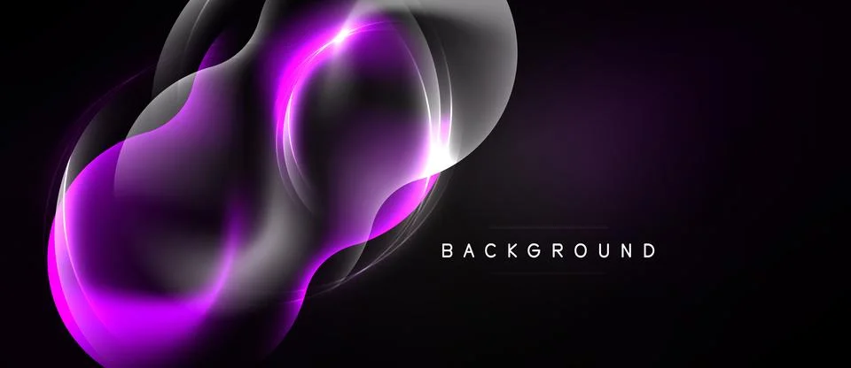 Abstract dynamic purple light flows, elegant curves, dark backdrop. Modern Stock Illustration