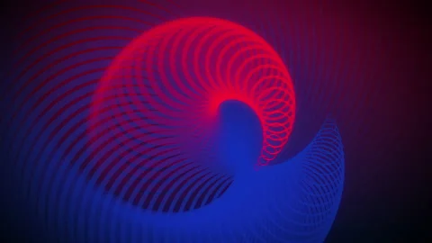 Abstract dynamic radial backdrop. Geometric  red and blue shapes. Stockbeeldmateriaal 141277654