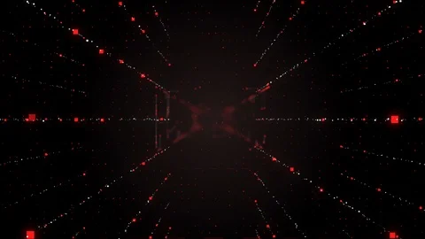Abstract dynamic red square particles motion through the black space. Stock Footage 116132542