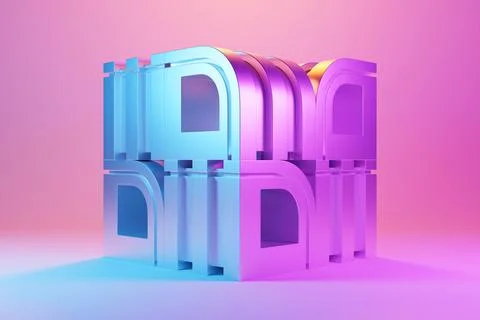 Abstract dynamic shape with ilghting smooth edges, sides. 3D illustration and Illustrazione stock