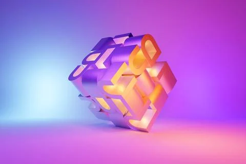 Abstract dynamic shape with ilghting smooth edges, sides. 3D illustration and 스톡 사진