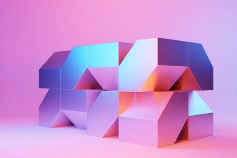 Abstract dynamic shape with ilghting smooth edges, sides. 3D illustration and Stock Photos