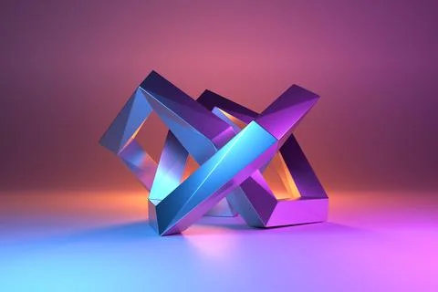Abstract dynamic shape with ilghting smooth edges, sides. 3D illustration and 스톡 사진
