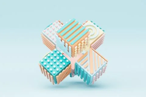 Abstract dynamic shape with multi-colored sides, sides. 3D illustration and r Stock Illustration