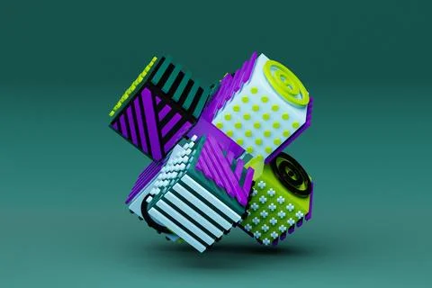 Abstract dynamic shape with multi-colored sides, sides. 3D illustration and r Stock Illustration