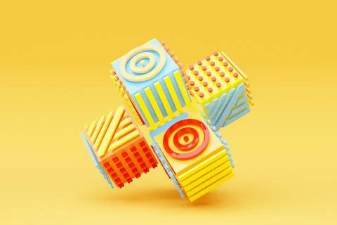 Abstract dynamic shape with multi-colored sides, sides. 3D illustration and r 스톡 사진