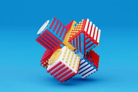 Abstract dynamic shape with multi-colored sides, sides. 3D illustration and r 스톡 사진