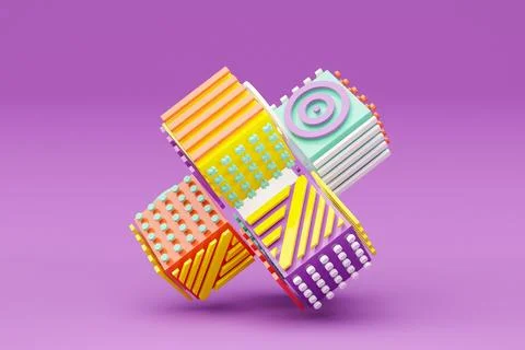 Abstract dynamic shape with multi-colored sides, sides. 3D illustration and r 스톡 사진