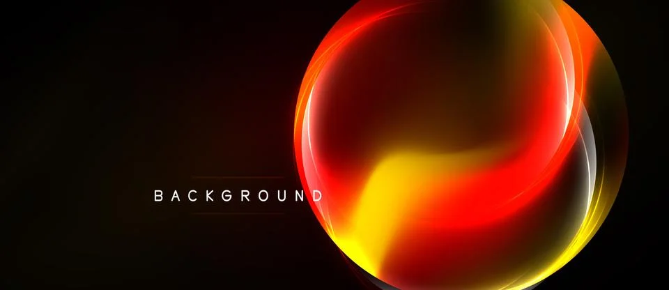 Abstract dynamic shape. Red, yellow hues blend, creating flowing energy. Dark Stock Illustration