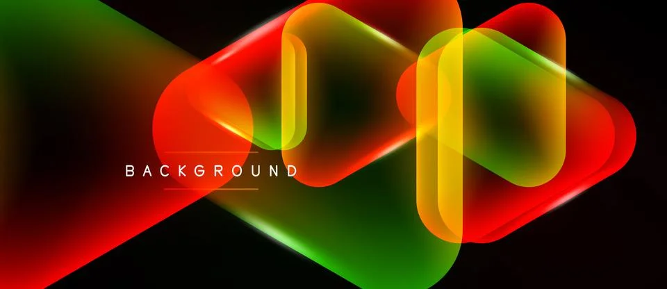 Abstract dynamic shapes overlap, creating vibrant gradients. Red, green, yell Stock Illustration