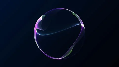 Abstract dynamic sphere with purple and green gradient flow on dark backgro.. Ilustración de archivo