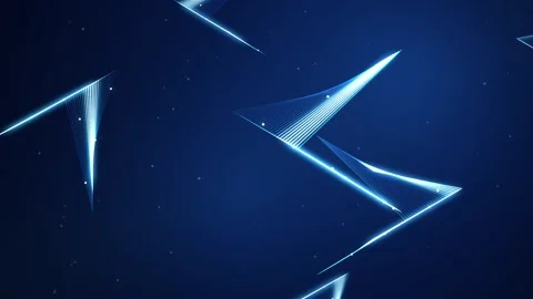 Abstract dynamic triangular lines move across a dark blue digital backgroun.. Stock Footage 347811324
