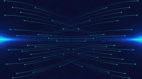 Abstract dynamic wave arrows lines communicate connection on dark blue backgr Stock Illustration