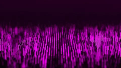 Abstract dynamic wave flow of blue vertical lines on purple background. Dig.. Stock Illustration