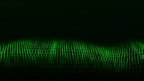 Abstract dynamic wave flow of green vertical lines on dark background. Stock Illustration