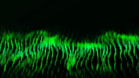 Abstract dynamic wave flow of green vertical lines on dark background. Digi.. Stock Illustration