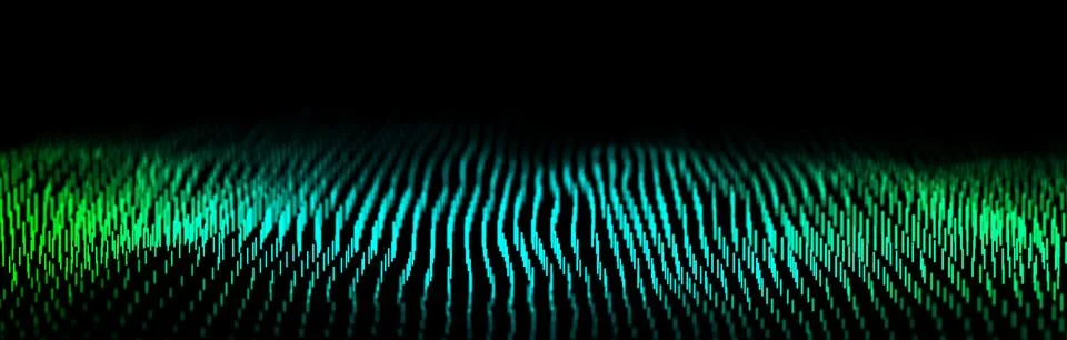 Abstract dynamic wave flow of vertical lines on dark background. Digital wa.. Stock Illustration
