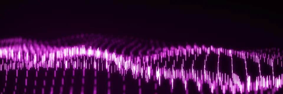 Abstract dynamic wave flow of vertical purple glow lines on a dark backgrou.. Stock Illustration