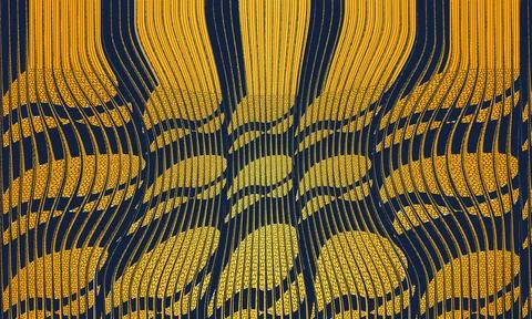Abstract dynamic wavy background with gold and navy blue stripes featuring .. 스톡 일러스트