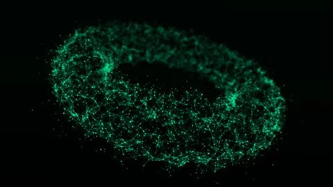 Abstract dynamic wireframe torus on a green background. The flow of scientifi Stock Illustration