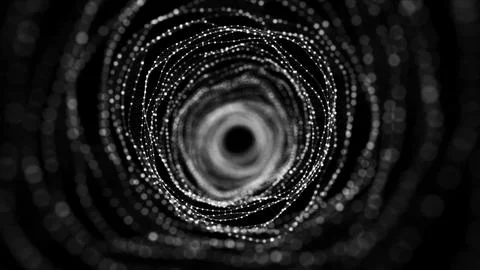 Abstract dynamic wireframe tunnel on black background. Deep wavy wormhole. .. Stock Illustration