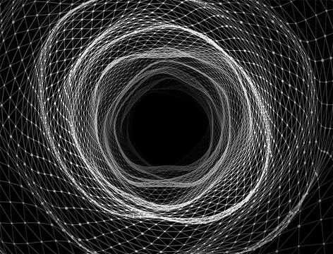 Abstract dynamic wireframe tunnel on black background. Deep wave wormhole. .. Stock Illustration