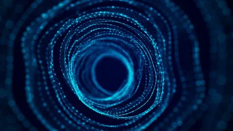 Abstract dynamic wireframe tunnel on blue background. Deep wavy wormhole. F.. Stock Illustration