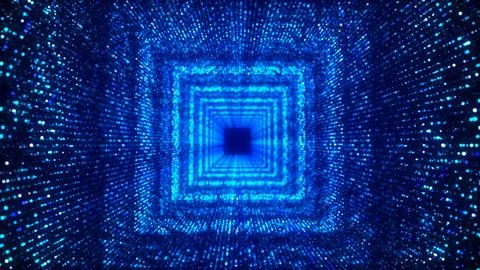 Abstract dynamic wireframe tunnel on blue background. Futuristic 3D portal... Stock Illustration