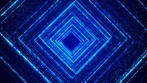 Abstract dynamic wireframe tunnel on blue background. Futuristic 3D portal... Illustrazione stock