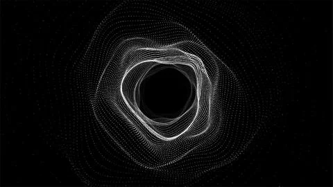 Abstract dynamic wireframe tunnel on dark background. Deep wave wormhole. F.. Stock Illustration