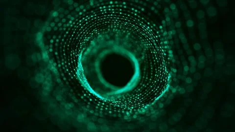 Abstract dynamic wireframe tunnel on green background. Deep wavy wormhole. Fu Illustrazione stock