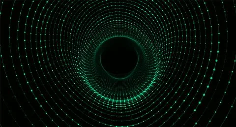 Abstract dynamic wireframe tunnel on green background. Deep wave wormhole. .. Stock Illustration
