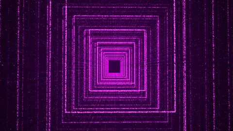 Abstract dynamic wireframe tunnel on purple background. Futuristic 3D porta.. Stock Illustration