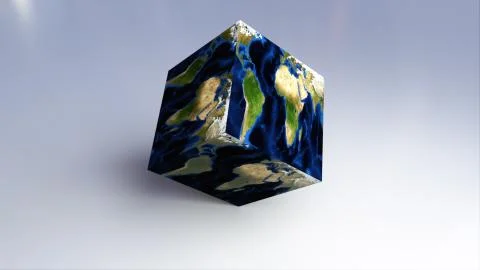 Abstract Earth square globe is on the surface, 3d render computer generated 스톡 일러스트