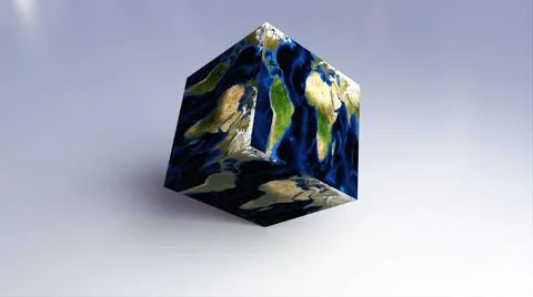 Abstract Earth square globe is on the surface, 3d render computer generate... Stock Photos