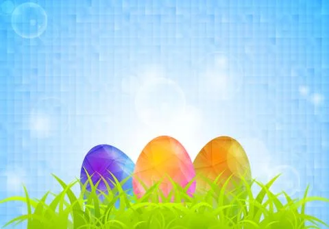 Abstract Easter background with grass and polygonal eggs Stockillustratie