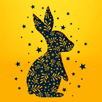 Abstract Easter bunny with ornament and elements - Vector 스톡 일러스트