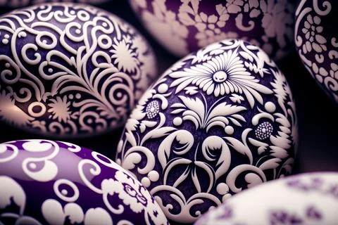 Abstract Easter egg . Painted fragile  in white and ultra violet purple colou 스톡 일러스트