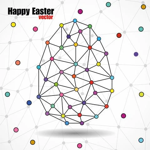Abstract Easter egg in polygonal shape with colorful circles, network Stock Illustration
