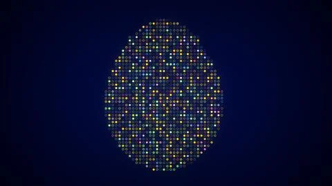 Abstract easter egg shape made of blinking colorful dots on a dark blue Stock Illustration