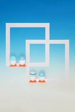 Abstract Easter Eggs Background Frame with Eggcups Foto stock