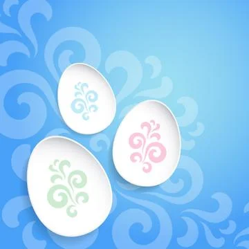 Abstract easter eggs on blue background with vintage pattern Stock Illustration