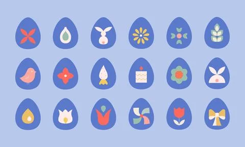 Abstract easter eggs shapes with minimal spring easter elements. Cute vector イラスト素材