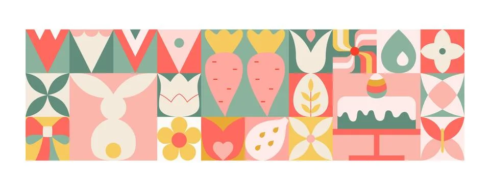 Abstract easter geometric banner with modern minimalistic blocks with easter Stock Illustration