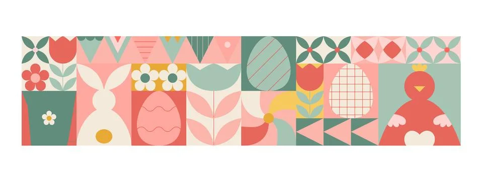 Abstract easter geometric banner, wall art. Cute happy easter vector poster with Stockillustratie