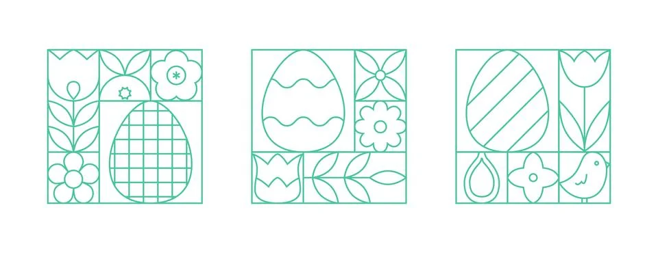 Abstract easter geometric cards template with easter eggs, flowers, tulip, bunny 스톡 일러스트