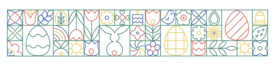 Abstract easter geometric linear border. Spring outline vector poster with Stock-Illustration