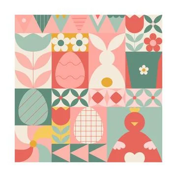 Abstract easter geometric poster, wall art. Cute happy easter vector design with Stock Illustration